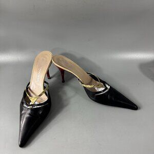 Alain Tondowski Paris Black Leather Pointed Toe Heels, Size 39